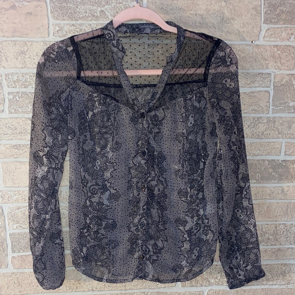 Charlotte Russe Black Lace Long Sleeve Blouse